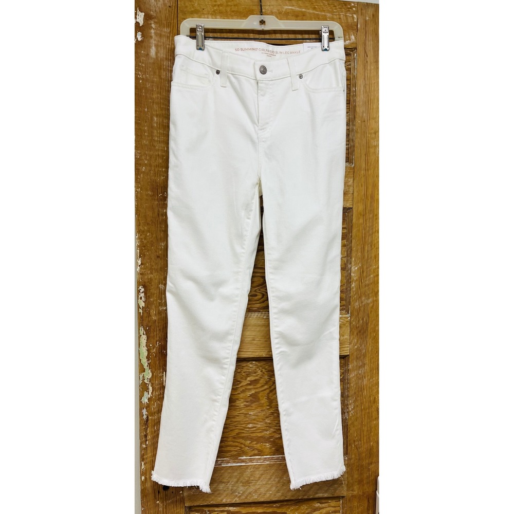 Chico's So Slimming Girlfriend Slim Leg Ankle Jeans White Frayed Hem 0R US4R NWT